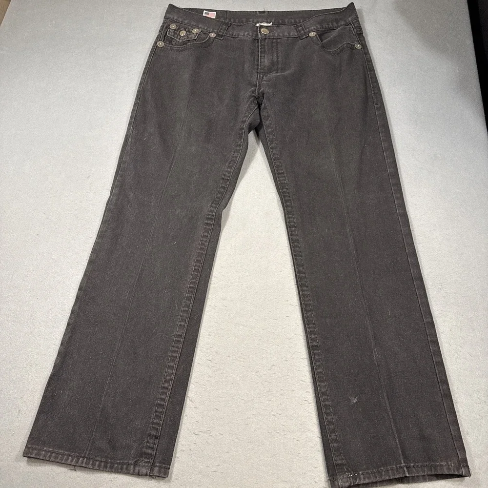 JEANS STRAIGHT True Religion Ricky  Mens 40x30 Relaxed  Black Flap Pockets Denim